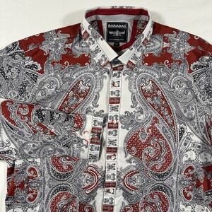 Barabas Abstract Imperial Button Up Collared Dress Shirt XL White Red Gray